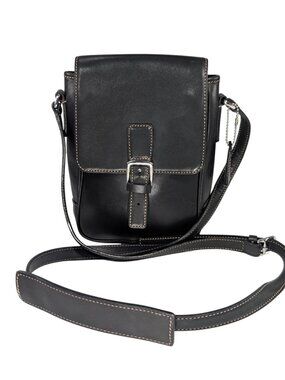 Coach Vintage Y2K Black Leather Flap Buckle Camera Bag Crossbody 7775